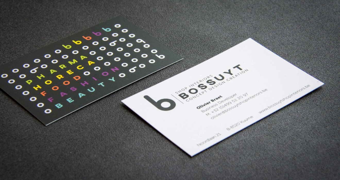 Visitekaartje voor- en achterkant Bossuyt Shop Interiors