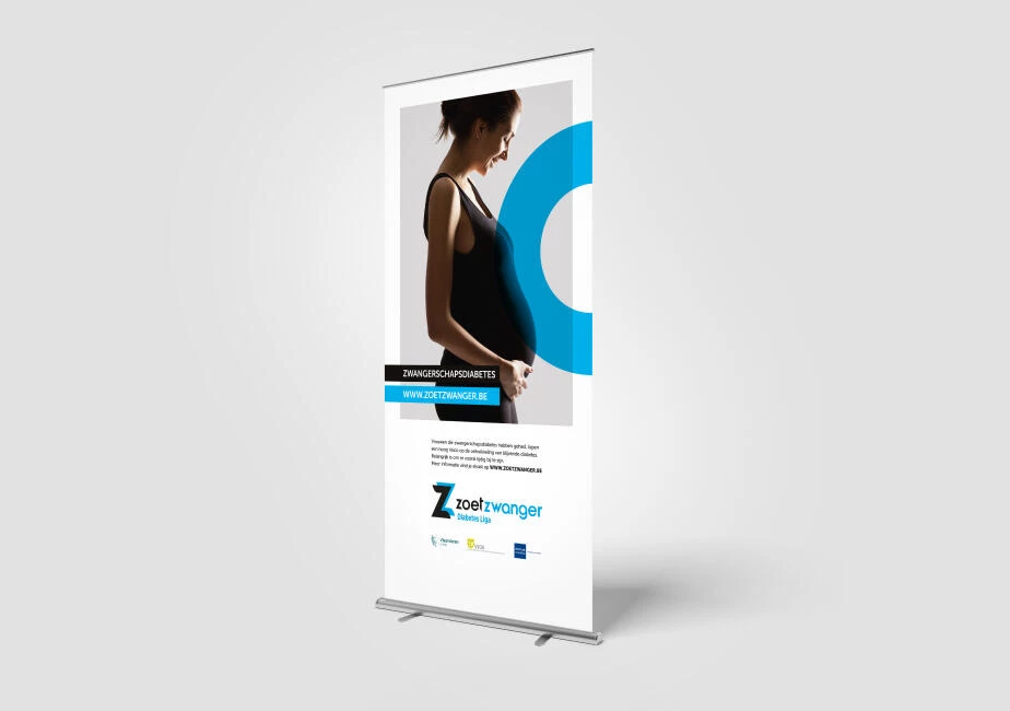 Roll-up banner Diabetes Liga met zijprofiel van zwangere vrouw