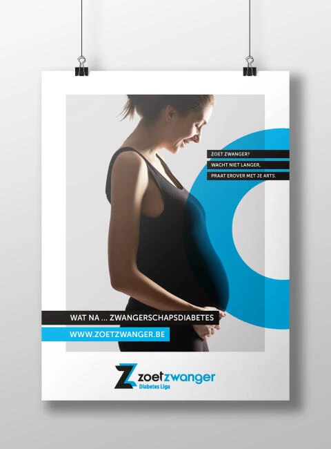 poster Diabetes Liga met zijprofiel van zwangere vrouw