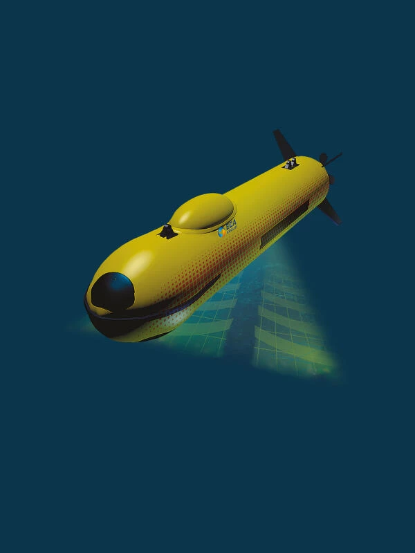 Gele onderwaterdrone met sensor van Exail Robotics Belgium