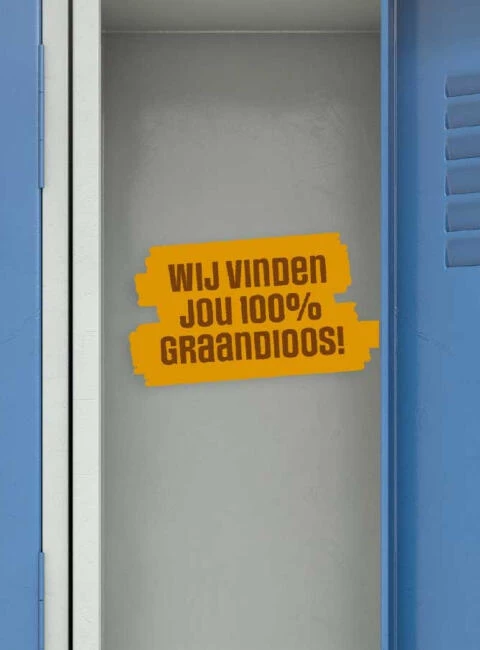 Slogan employer branding Maselis sticker in lockers voor collega's