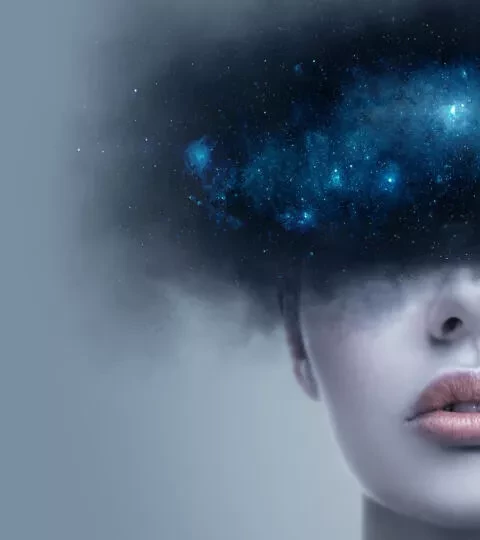visual Sobinco, vrouw met blauwe mist voor de ogen