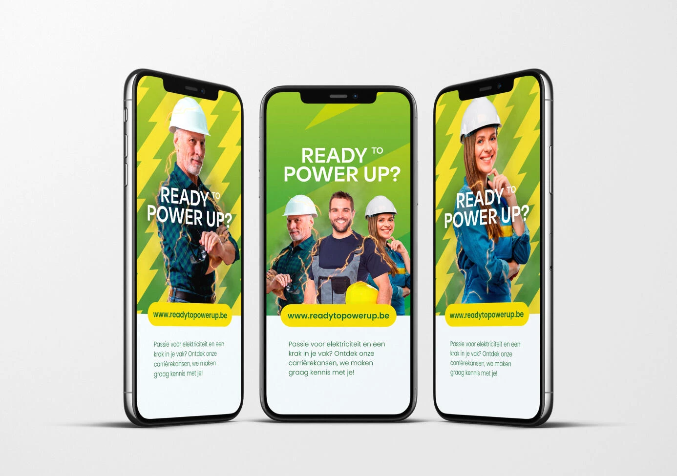 Mock up vacature ads Vanelek met de titel "ready to power up?"